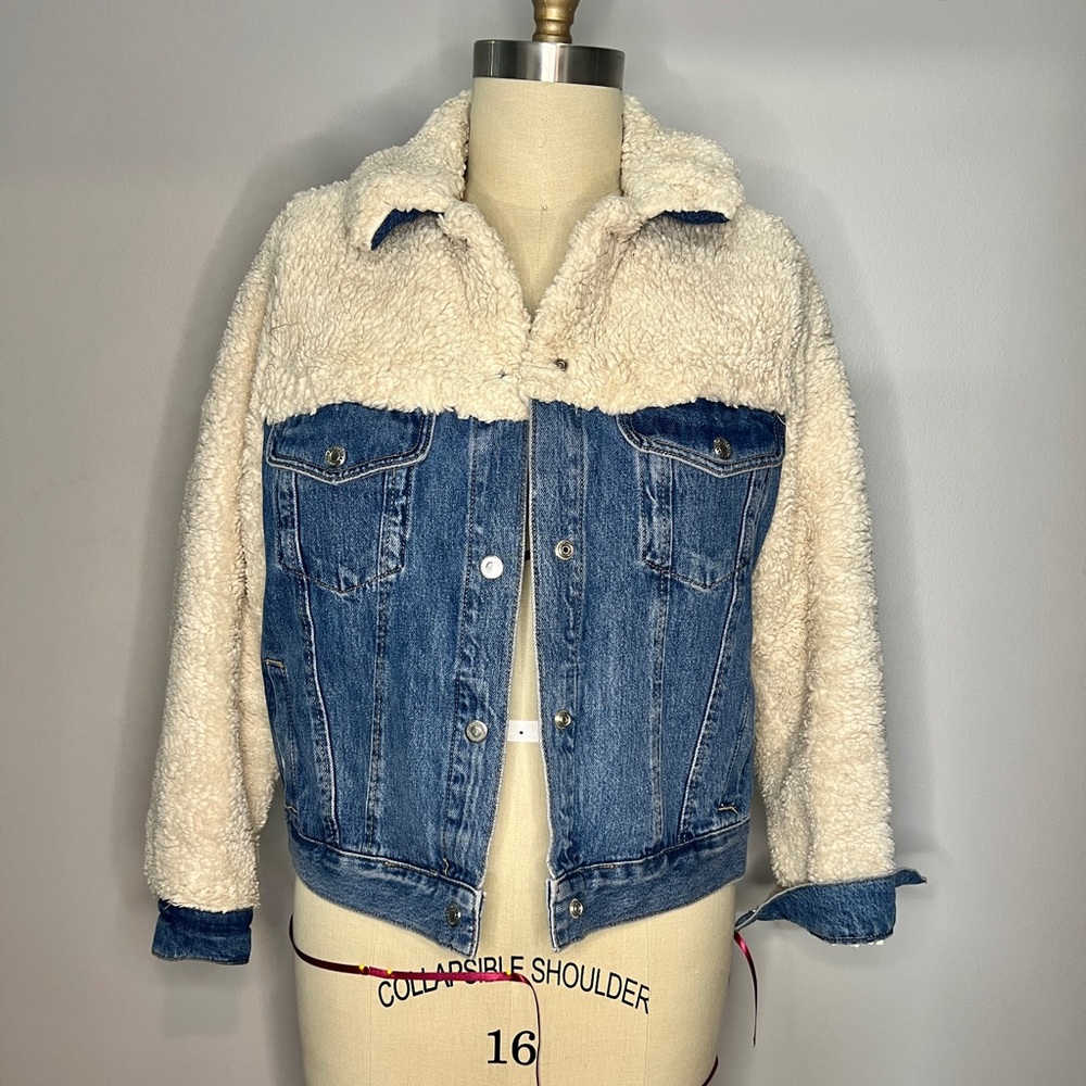 Topshop Hybrid Borg Denim & Sherpa Jacket